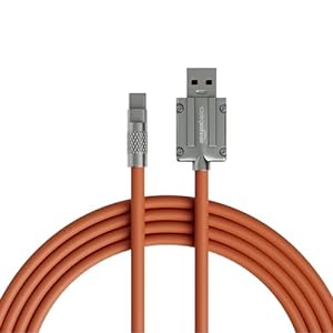 Amazon Basics Type A to Type C Cable with Metal Connectors |22.5W Fast Charging and 480Mbps Data Transfer Speed |1.2m Silicone Cable, Sunset Orange