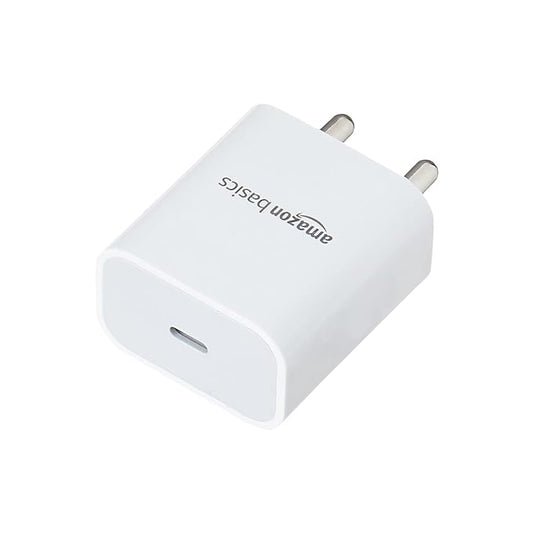 Amazon Basics 20 Watts Phone Charger for Type C Adapter with Charging Without Cable Easy to Carry(White)