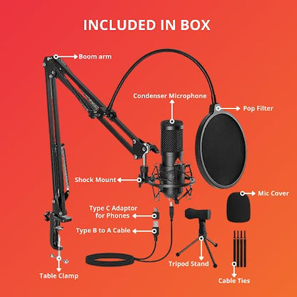 Audio Array AM-C1 USB Condenser Microphone Kit | for Podcasting, Online Meeting, Gaming, Singing & Live Streaming | Boom Arm, Pop Filter, Mic Cover, Spider Shock Mount, Tripod & 2.5M USB Cable Visit the Audio Array Store