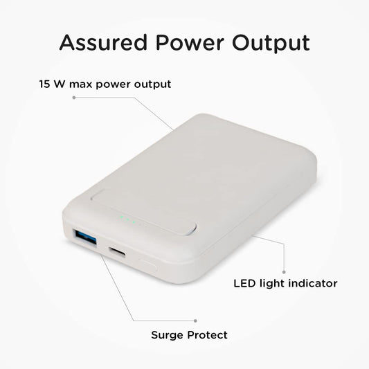 Qubo MagZap X1 Power Bank from Hero Group 5000mAh Magnetic Magsafe Wireless, 15W Wireless/20W Wired Output, USB Type C, Supports iPhone 12 & Above, Metal Ring Included for Android