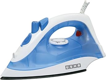 USHA ABS Steam Pro Si 3713, 1300 W Steam Iron, Powerful Steam Output Up to 18 G/Min, Non-Stick Soleplate (White & Blue), 1300 Watts