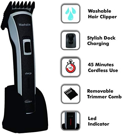 Kubra KB-6166 Fully Washable with Charging Dock Beard Trimmer for Men, 1 Year Warranty (Black)