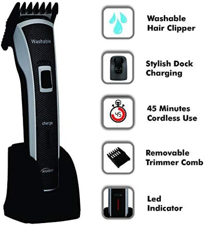 Kubra KB-6166 Fully Washable with Charging Dock Beard Trimmer for Men, 1 Year Warranty (Black)