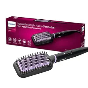 PHILIPS Hair Straightener Brush With Careenhance Technology - Thermoprotect I Keratin Ceramic Bristles I Triple Bristle Design I Everyday Styling | Frizz Free Bouncy Straight Hair In 5 Mins*| Bhh880/10,Black