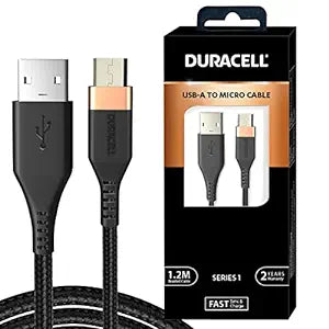 Duracell USB A to Micro Cables, 2A Braided Sync & Quick Charging Cable, 3.9 Feet (1.2M), Supports QC 2.0/3.0 Charging, Rapid Data Transmission, Series 1, Black