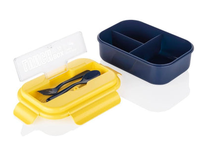 Attro Magic Lunch Box Comes with 3 Compartment,2 Spoons&Stylish Lid Use As Phone Holder Made by Heavy Platic Material Bpa Free Perfect for School,Office,Outdoor-Yellow Blue,1200 ml,Plastic