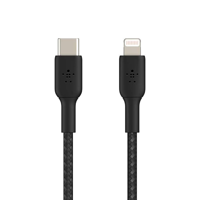 Belkin Apple Certified Braided Lightning to USB-C Charge and Sync Type C Cable, Tough and Durable, For iPhone, iPad, Air Pods, 3.3 Feet (1 Meter) - Black