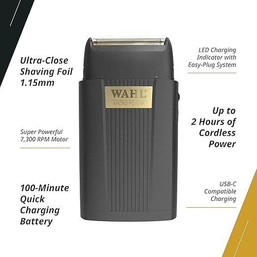 Wahl Micro Power Single Foil Shaver | Anti-Scratch with Ergonomic Design | Fast Charging with 2 hour Run time | Skin Protection System with Travel Lock | 7300 RPM Powerful Motor | Washable| 3028276