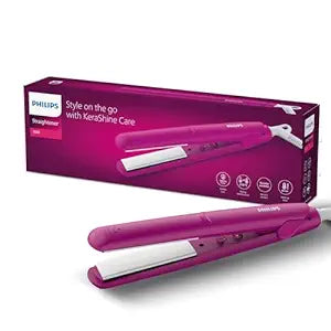 Philips New Hair Straightener | Keratin infused Ceramic plates for glossy frizz-free straight hair | SilkProtect Technology minimizes heat damage | On-the-Go Travel Friendly Hair Straightener for Women| BHS252/00