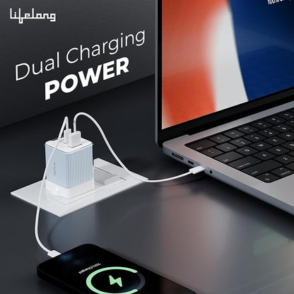 Lifelong Electronics 45W Super Fast GaN Charger PD Technology | 1 USB A + 1 Type C Port | iPhone 17/16/15/14 (Including Pro Max), Android, Samsung | Laptops - MacBook, Dell, HP, Lenovo, Acer, ASUS