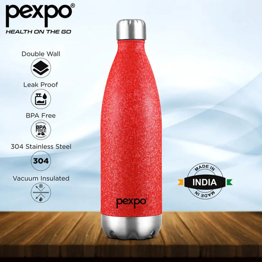 Pexpo 24 Hrs Hot and Cold ISI Certified , Electro Vacuum insulated Water Bottle 1000 ml Flask  (Pack of 1, Red, Steel)