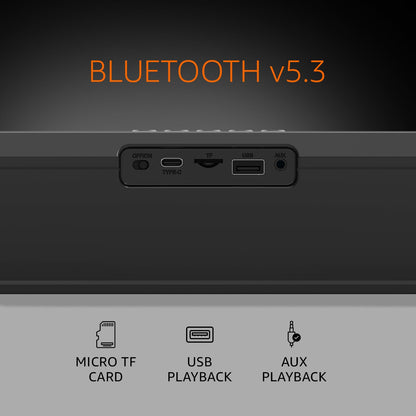 Amazon Basics X20G 16W Bluetooth Soundbar with 2000mAh Battery | 2X Bass | Up to 7 hrs of Playback | RGB Lights | Bluetooth 5.3, Aux & USB Connectivity (Black)