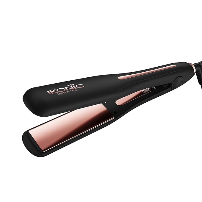Ikonic Professional Gleam Pro Hair Straightener For Women, 1.5 Inch Titanium Rose Gold Floating Plates,Digital Temperature Control 150°C-230°C , Instant Heat-Up , Auto Shut-Off Safety, Professional Salon Hair Styling Tool, Black