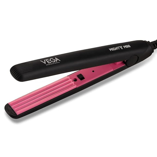 VEGA PROFESSIONAL Mighty Mini Hair Crimper For Salon, Ultra Quick Heat-Up, Overheating Protechtion Tecnology, Salon Finish At Home, Suitable For All Hair Types, (Vpvms-06),Black