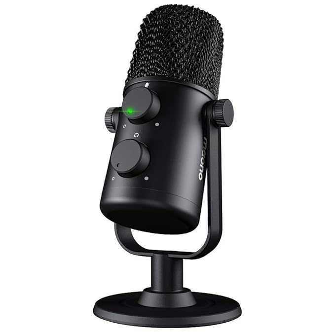 MAONO AU-902 USB Condenser Podcast Unidirectional Microphone, with Dual Volume Control, Mute Button, Monitor Headphone Jack, Plug and Play Mic for Vlogging, Gaming, Studio Recording, YouTube (Black)
