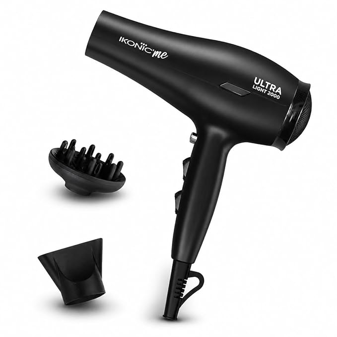 Ikonic Ultralight Professional Hair Dryer 2000 Watts with Nozzle, Diffuser, Hot and Cold Air Feauture, 2 Speed 3 Heat Settings with Cool Shot,Hanging Loop,For both Men and Women, Sutiable for all Hair Types, Teal