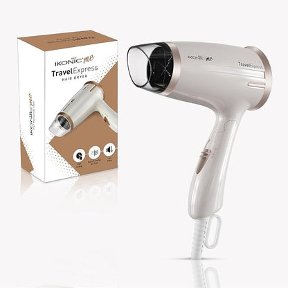 Ikonic Travel Express Foldable Hair Dryer Adustable Two Speed Setting Fast Drying 1400Watt, Compact Design Travel Friendly, All Hair Type, For Men & Women, White
