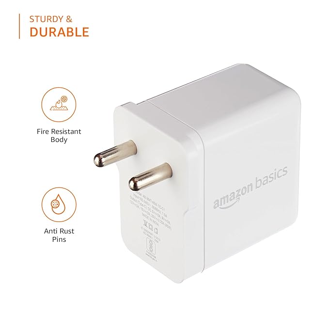 Amazon Basics 45W Compact Wall Charger | Type-C Fast Charging Adapter for Samsung, Xiaomi, OnePlus, Google Pixel, Nothing Phones and iPhone (White, Without Cable)