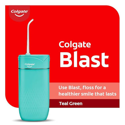 Colgate Blast Cordless Water flosser (Teal) | Blast Away Plaque Between Teeth & Gums | Helps to Promote Gum Health (1 water flosser, 2 nozzles, 1 USB charging cord)