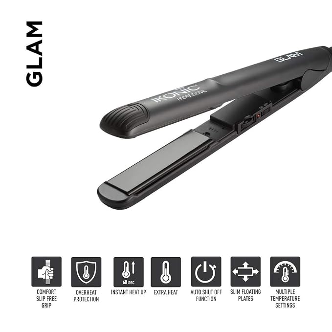 Ikonic Glam Hair Straightener For Women With Professional Cutting-Edge Floating Tourmaline Ceramic Plates Ideal For Straighteneing, Curls, Waves Auto Controlled Heat Setting Super Stylish