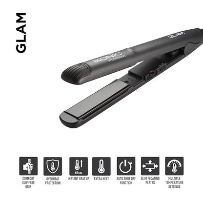 Ikonic Glam Hair Straightener For Women With Professional Cutting-Edge Floating Tourmaline Ceramic Plates Ideal For Straighteneing, Curls, Waves Auto Controlled Heat Setting Super Stylish