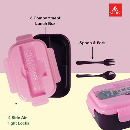 Attro Magic Lunch Box Comes with 3 Compartment,2 Spoons&Stylish Lid Use As Phone Holder Made by Heavy Platic Material Bpa Free Perfect for School,Office,Outdoor-Yellow Blue,1200 ml,Plastic