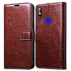 Amazon Brand - Solimo Flip Leather Mobile Cover (Soft & Flexible Back case) for Tecno Spark 7 / 7T (Brown)