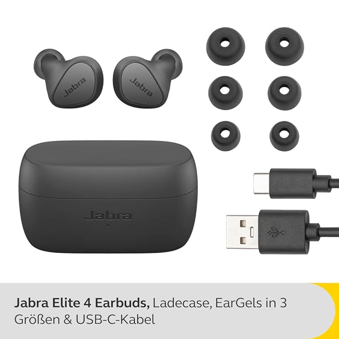 Jabra Elite 4 Wireless Earbuds,Active Noise Cancelling,Comfortable Bluetooth Earphones with Spotify Tap Playback,Google Fast Pair,Microsoft Swift Pair&Dual Pairing-Dark Grey,in-Ear