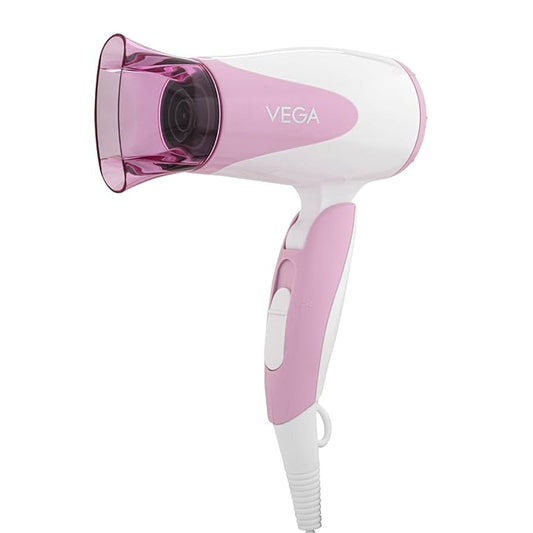 Vega Blooming Air Foldable 1000-1200 Watts Hair Dryer for Women with Quick Dry, Flexible Heat Setting and Detachable Nozzle, Automatic Overheat Cutout (VHDH-05), (Made in India)