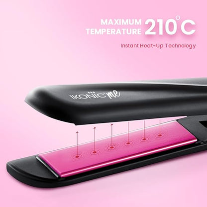 Ikonic Go Straight Hair Straightener, Black & Pink | Floating & Ceramic Plates| Lock Function| Quick & Easy to Use