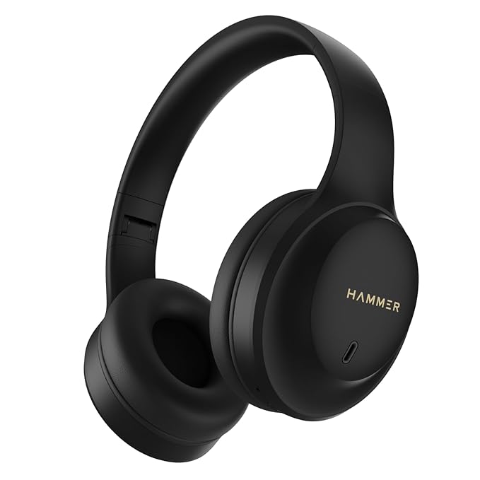 HAMMER Vibe ENC Bluetooth Headphone, 40mm Driver, Dual Pairing, 60hrs Playtime, Voice Assistant, BT V5.4, Game Mode, Soft Cushions, Lightweight Headphones for Music, Gaming and Calls (Black)