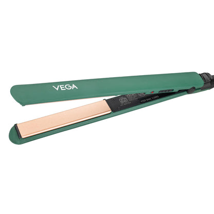 Vega Salon Smooth Hair Straightener for Women with Ceramic Coated Plates, Quick Heatup & Travel Friendly, Travel Lock, Suitable for All Hair Types, 1 Year Warranty, Green (VHSH-42)