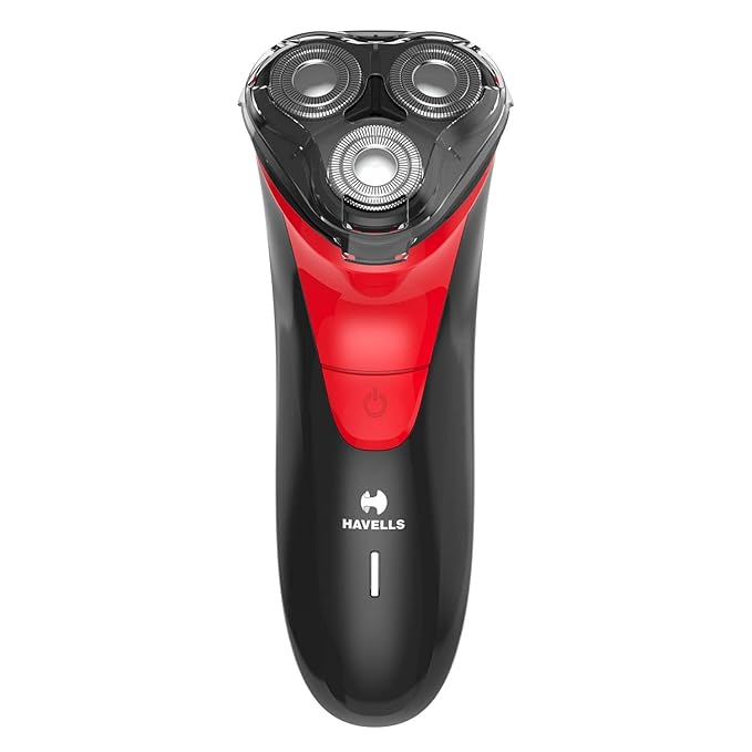 Havells Male RS7005-3 Head Rotary Shaver with Built in Pop-Up Trimmer for Wet & Dry Shave; IPX7 Waterproof; Protection from Cuts (Black & Red)