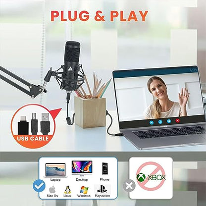 Audio Array AM-C1 USB Condenser Microphone Kit | for Podcasting, Online Meeting, Gaming, Singing & Live Streaming | Boom Arm, Pop Filter, Mic Cover, Spider Shock Mount, Tripod & 2.5M USB Cable Visit the Audio Array Store