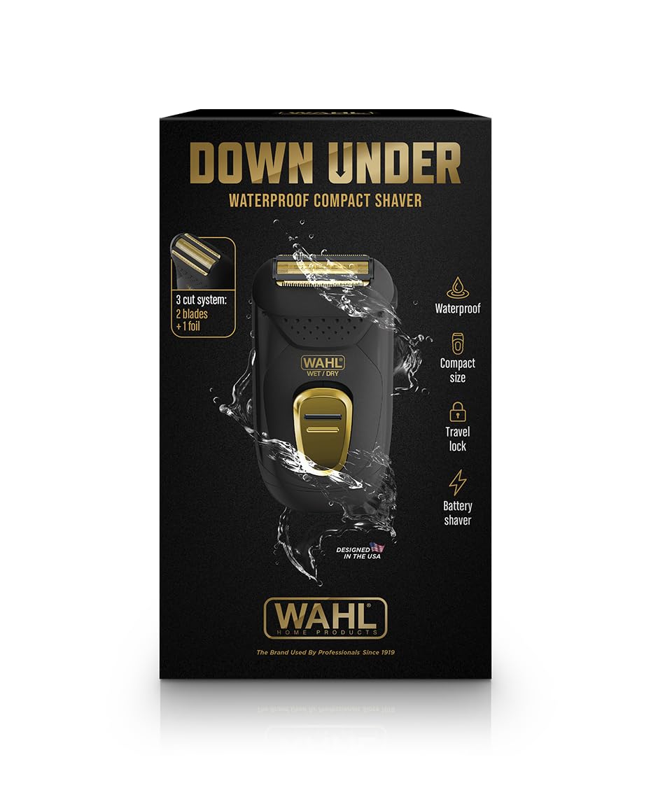 WAHL Down Under Waterproof Compact Shaver for Men with Skin Protection System, Travel Lock, Battery Saver, Wet and Dry Shave, 3 Cut system For Smooth and Bump-free Shave, Storage pouch, 3028088