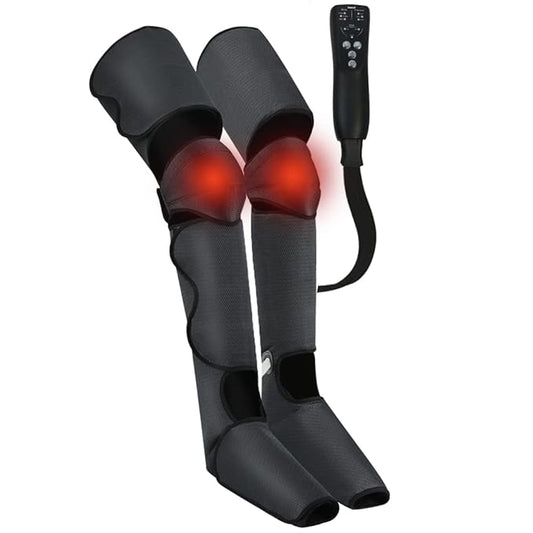 beatXP AirStream Pro Air Compression Full Leg Massager with Handheld Remote| Calf, Foot, Thigh Blood Circulation with Heat Therapy for Swelling and Edema Pain Relief, Corded Electric, Black