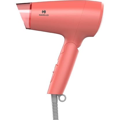 Havells HD2222 1200 Watts Foldable & Travel Friendly Hair Dryer, 3 Heat (Hot/Cool/Warm) Settings, with Overheat Protection (Coral)