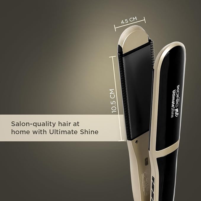 Ikonic Ultimate Shine Hair Straightener, Black & Gold| Ceramic Plates| Guide Comb| Instant Heat Up| Sleek Designed