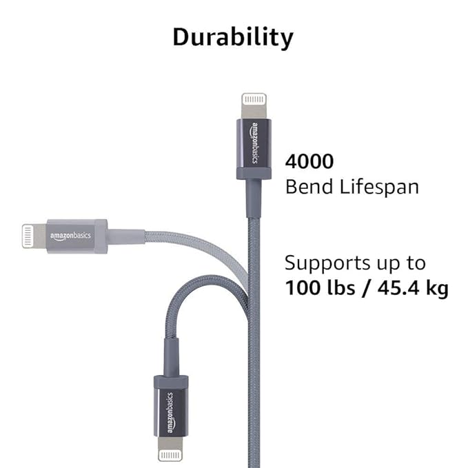 Amazon Basics Mfi Certified 1.8M Usb C To Lightning Aluminum With Nylon Braided Charging Cable (Grey)