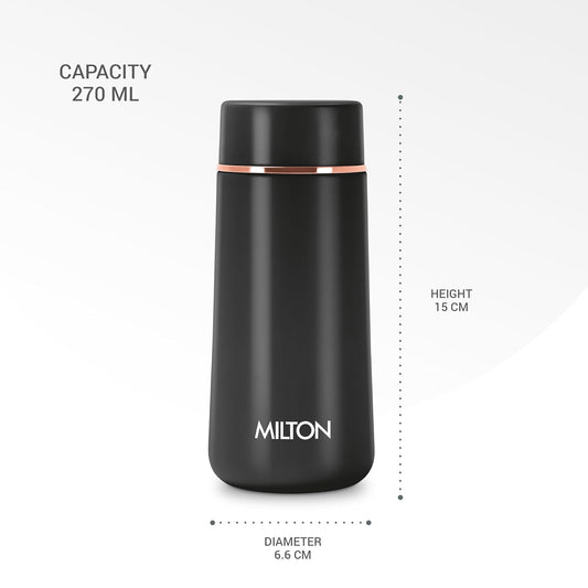 Milton Starlit 270 Thermosteel Compact ISI Certified Water Bottle, Vacuum Insulated Hot and Cold I SS304 Stainless Steel, Leak Proof I 260 ml, Black
