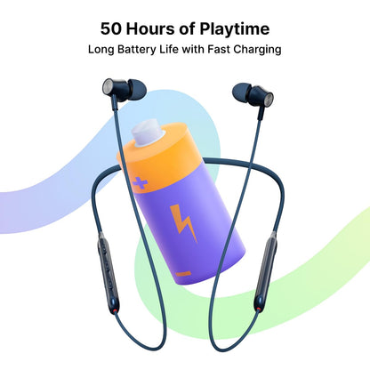 pTron Tangent Evolve w/ 50Hrs Playtime,HD Mic,Pristine Sound,14mm Drivers,Bluetooth V5.3 w/Dual-Device Pairing Wireless Neckband,Magnetic Buds,Voice Assistant,Type-C Charging & IPX4 (Blue) |in_Ear