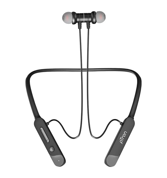 pTron Tangent Buzz w/ 50Hrs Playtime, Pristine Sound, Dual-Device Pairing, Bluetooth 5.4 Wireless in-Ear Earphones with Mic, Hall Switch Function, Voice Assistant, Type-C Fast Charging & IPX5 (Black)