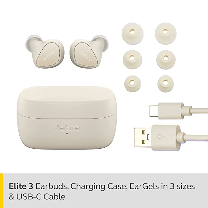 Jabra Elite 3 in Ear Bluetooth Truly Wireless in Ear Earbuds Noise Isolating with Mic for Clear Calls, Rich Bass, Customizable Sound, Mono Mode- Light Beige Visit the Jabra Store