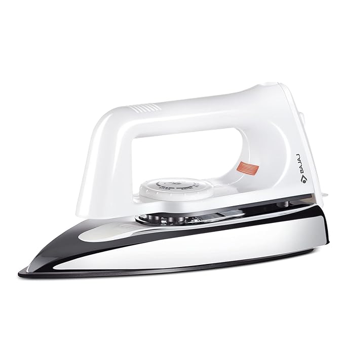 Bajaj Plastic Popular Plus 750W Dry Iron with Advance Soleplate and Anti-Bacterial German Coating Technology, White, 750 Watts