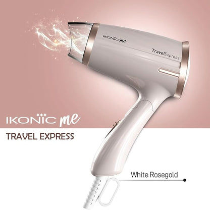 Ikonic Travel Express Foldable Hair Dryer Adustable Two Speed Setting Fast Drying 1400Watt, Compact Design Travel Friendly, All Hair Type, For Men & Women, White