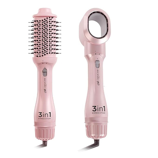 Ikonic 3-in-1 Express Styler Hot Air Brush| 1.5-inch Barrel | Hair Dryer Hair Straightener Volumizer Blow Dryer Styling Tool,1200 Watt, Pink for women