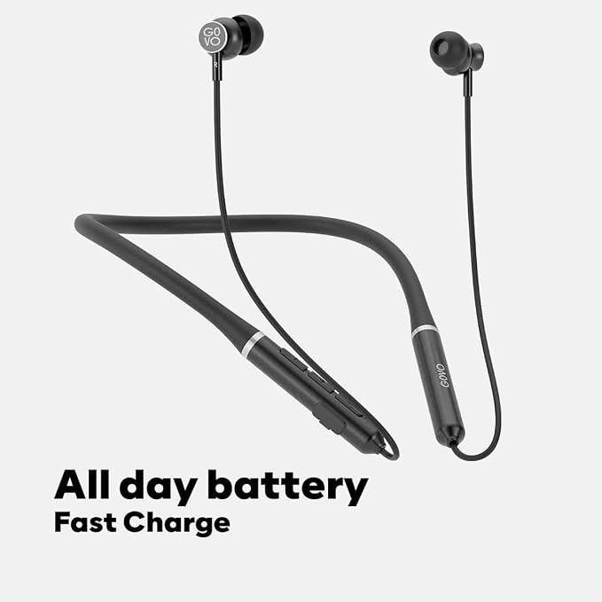 GOVO GOKIXX 630 Bluetooth Wireless Neckband in Ear Earphones, 10H Playback, Enhanced Bass, Metal Control Board,IPX5, Magnetic Earbuds, Lightweight Design (Platinum Black)