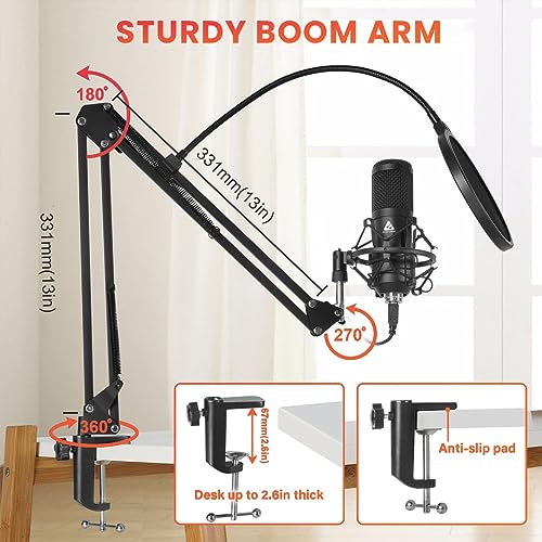 Audio Array AM-C1 USB Condenser Microphone Kit | for Podcasting, Online Meeting, Gaming, Singing & Live Streaming | Boom Arm, Pop Filter, Mic Cover, Spider Shock Mount, Tripod & 2.5M USB Cable Visit the Audio Array Store