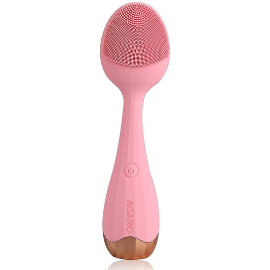 AGARO CM2109 Sonic Facial Cleansing Massager, Smart Facial Cleansing Device with Silicone Brush & Anti-Aging Massager - Waterproof – Sonic Glow Vibration Technology - Lift, Firm, and Tone Skin on Face and Body (Pink)