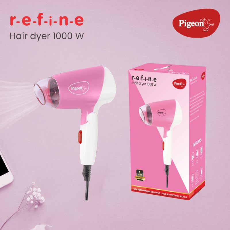 Pigeon Hair Dryer| 1000 Watts| 2 Speed & Temperature (Hot/Cool)| Foldable Handle| For Women and Men